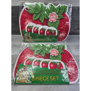 Vintage Vinyl Strawberry Placemats and Matching Coasters 2 Sets NEW b199
